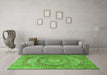 Machine Washable Medallion Green Traditional Area Rugs in a Living Room,, wshtr2078grn