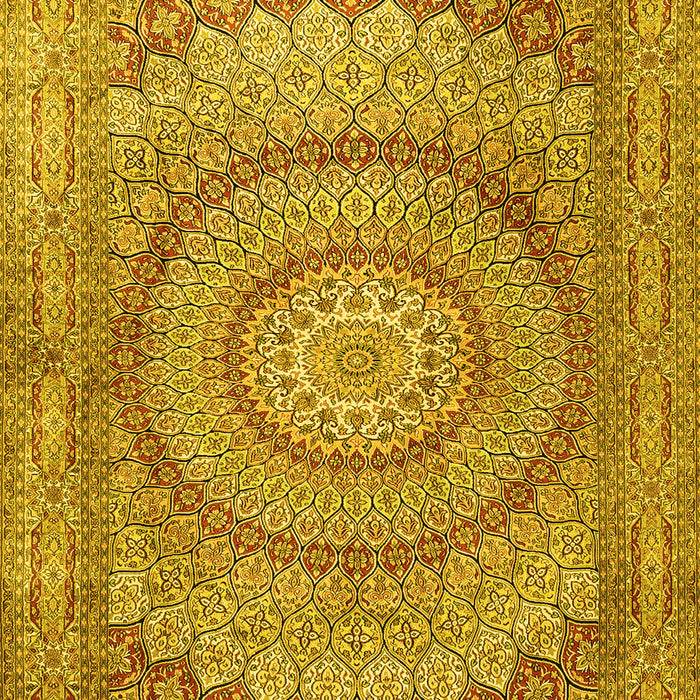 Machine Washable Medallion Yellow Traditional Rug, wshtr2078yw