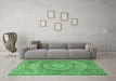 Machine Washable Medallion Emerald Green Traditional Area Rugs in a Living Room,, wshtr2078emgrn