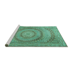 Sideview of Machine Washable Medallion Turquoise Traditional Area Rugs, wshtr2078turq