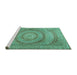 Sideview of Machine Washable Medallion Turquoise Traditional Area Rugs, wshtr2078turq