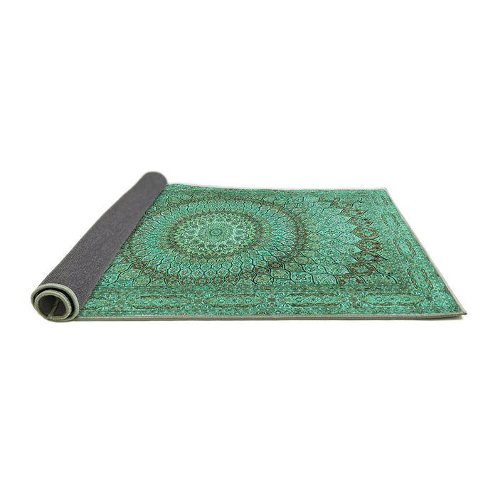 Sideview of Medallion Turquoise Traditional Rug, tr2078turq