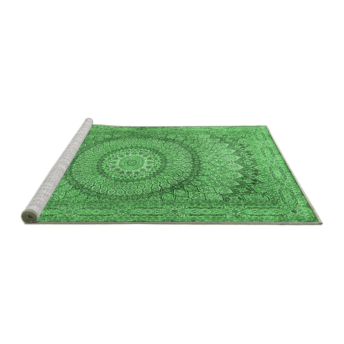 Sideview of Machine Washable Medallion Emerald Green Traditional Area Rugs, wshtr2078emgrn