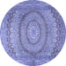 Round Machine Washable Medallion Blue Traditional Rug, wshtr2078blu