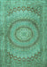 Machine Washable Medallion Turquoise Traditional Area Rugs, wshtr2078turq