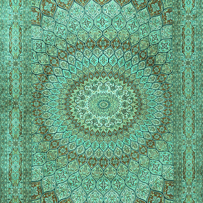 Machine Washable Medallion Turquoise Traditional Area Rugs, wshtr2078turq