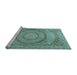 Sideview of Machine Washable Medallion Light Blue Traditional Rug, wshtr2078lblu