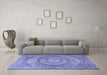 Machine Washable Medallion Blue Traditional Rug in a Living Room, wshtr2078blu