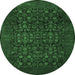 Round Machine Washable Persian Emerald Green Traditional Area Rugs, wshtr2079emgrn