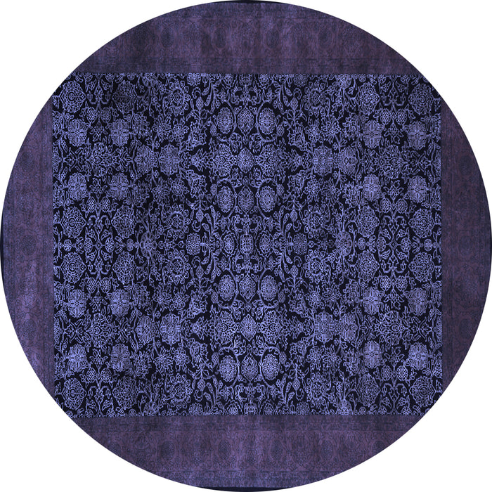 Round Machine Washable Persian Blue Traditional Rug, wshtr2079blu