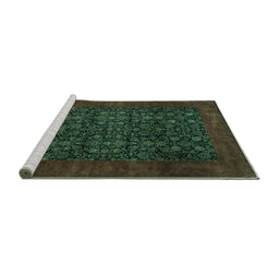 Sideview of Machine Washable Persian Turquoise Traditional Area Rugs, wshtr2079turq