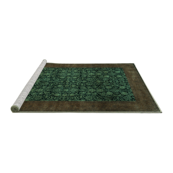 Sideview of Machine Washable Persian Turquoise Traditional Area Rugs, wshtr2079turq