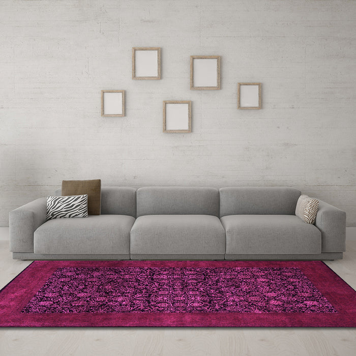 Machine Washable Persian Pink Traditional Rug in a Living Room, wshtr2079pnk
