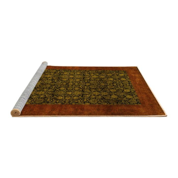 Sideview of Machine Washable Persian Yellow Traditional Rug, wshtr2079yw