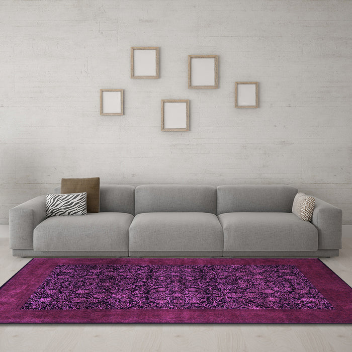 Machine Washable Persian Purple Traditional Area Rugs in a Living Room, wshtr2079pur