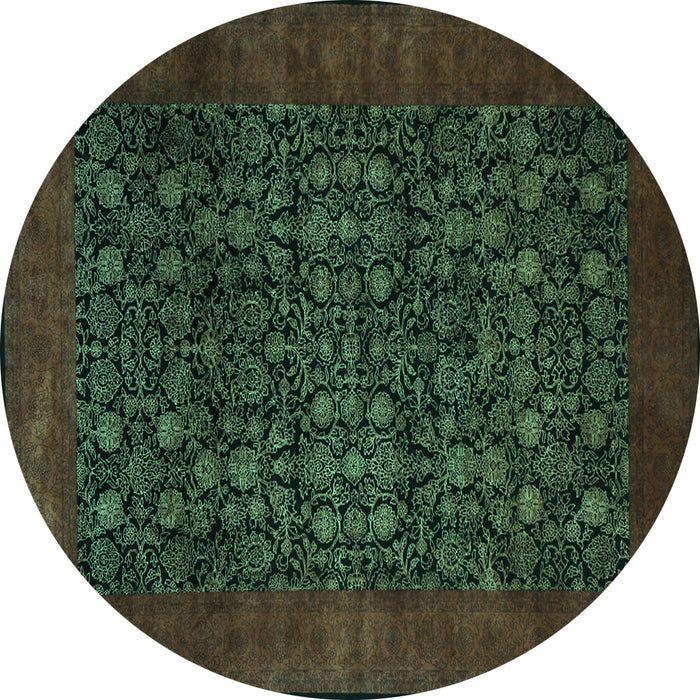 Round Persian Turquoise Traditional Rug, tr2079turq