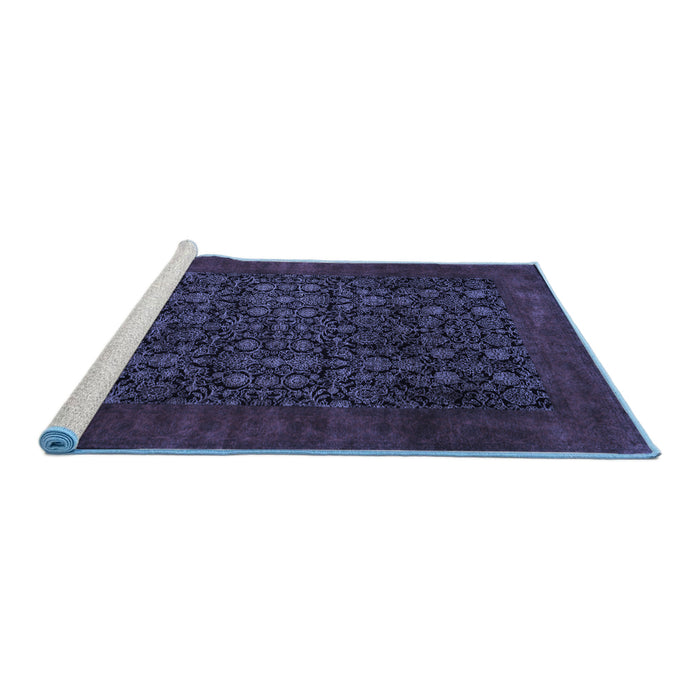 Sideview of Machine Washable Persian Blue Traditional Rug, wshtr2079blu