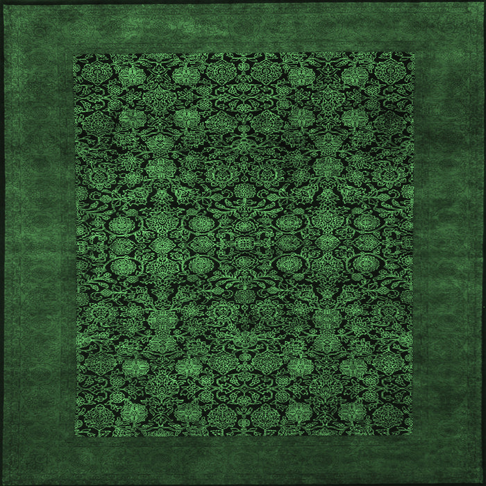 Square Machine Washable Persian Emerald Green Traditional Area Rugs, wshtr2079emgrn