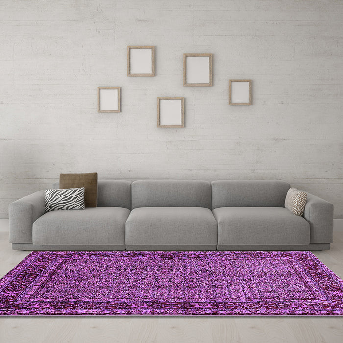 Machine Washable Persian Purple Traditional Area Rugs in a Living Room, wshtr207pur