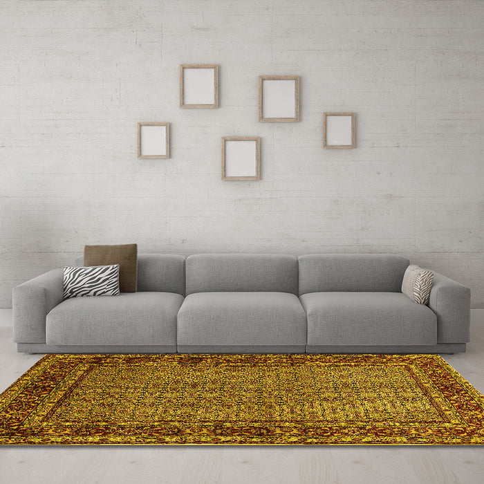 Machine Washable Persian Yellow Traditional Rug in a Living Room, wshtr207yw