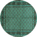 Round Machine Washable Persian Turquoise Traditional Area Rugs, wshtr207turq