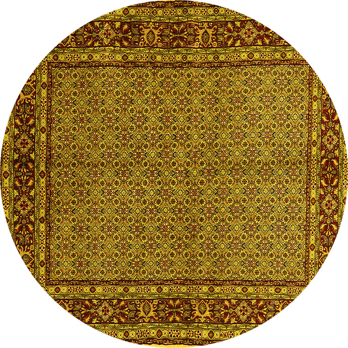 Round Persian Yellow Traditional Rug, tr207yw