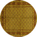 Round Persian Yellow Traditional Rug, tr207yw
