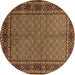 Round Machine Washable Persian Brown Traditional Rug, wshtr207brn