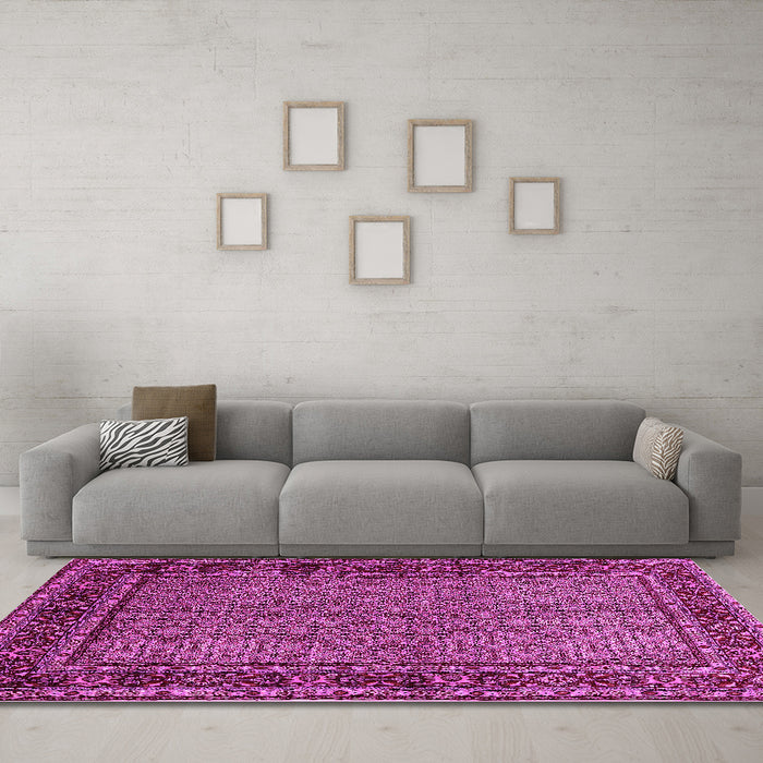 Machine Washable Persian Pink Traditional Rug in a Living Room, wshtr207pnk