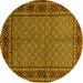 Round Machine Washable Persian Yellow Traditional Rug, wshtr207yw