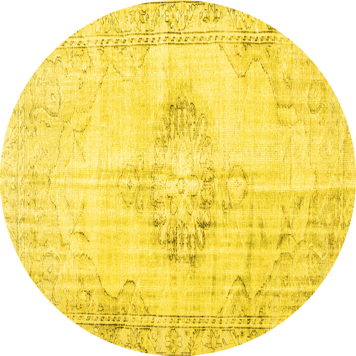 Round Machine Washable Persian Yellow Traditional Rug, wshtr2080yw