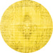 Round Machine Washable Persian Yellow Traditional Rug, wshtr2080yw