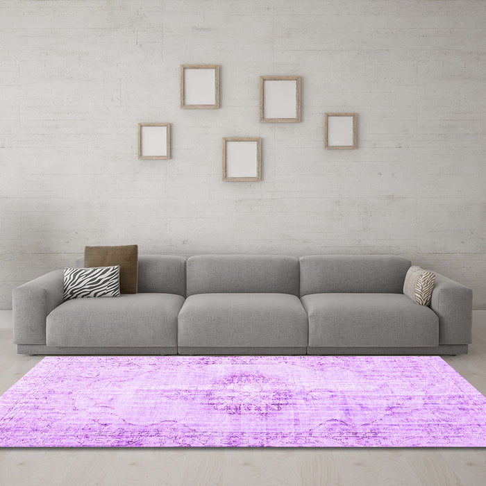 Machine Washable Persian Purple Traditional Area Rugs in a Living Room, wshtr2080pur