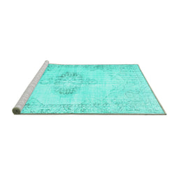 Sideview of Machine Washable Persian Turquoise Traditional Area Rugs, wshtr2080turq