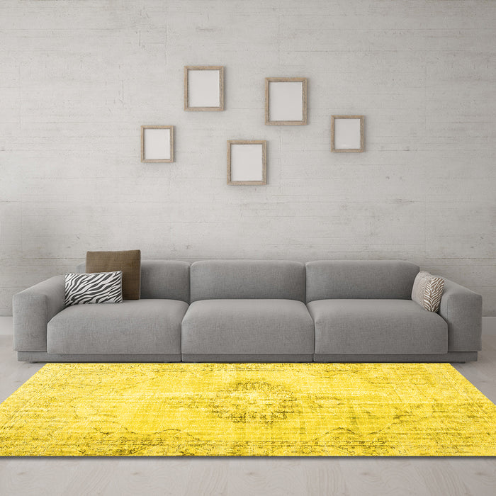 Machine Washable Persian Yellow Traditional Rug in a Living Room, wshtr2080yw