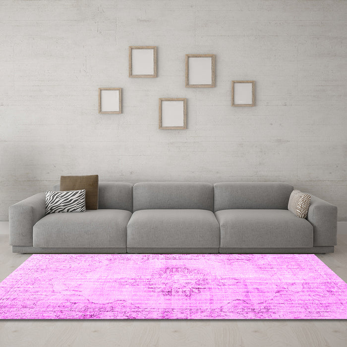 Machine Washable Persian Pink Traditional Rug in a Living Room, wshtr2080pnk