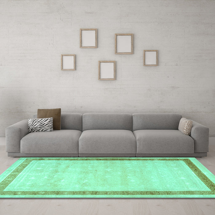 Machine Washable Persian Turquoise Traditional Area Rugs in a Living Room,, wshtr2081turq