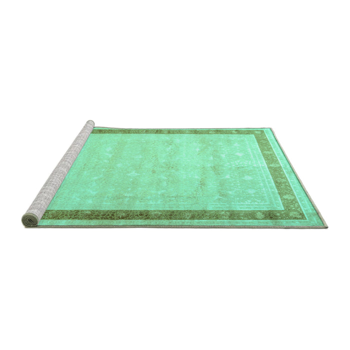 Sideview of Machine Washable Persian Turquoise Traditional Area Rugs, wshtr2081turq