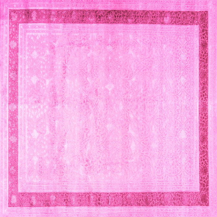 Square Machine Washable Persian Pink Traditional Rug, wshtr2081pnk