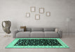 Machine Washable Persian Turquoise Traditional Area Rugs in a Living Room,, wshtr2082turq