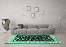 Machine Washable Persian Turquoise Traditional Area Rugs in a Living Room,, wshtr2082turq