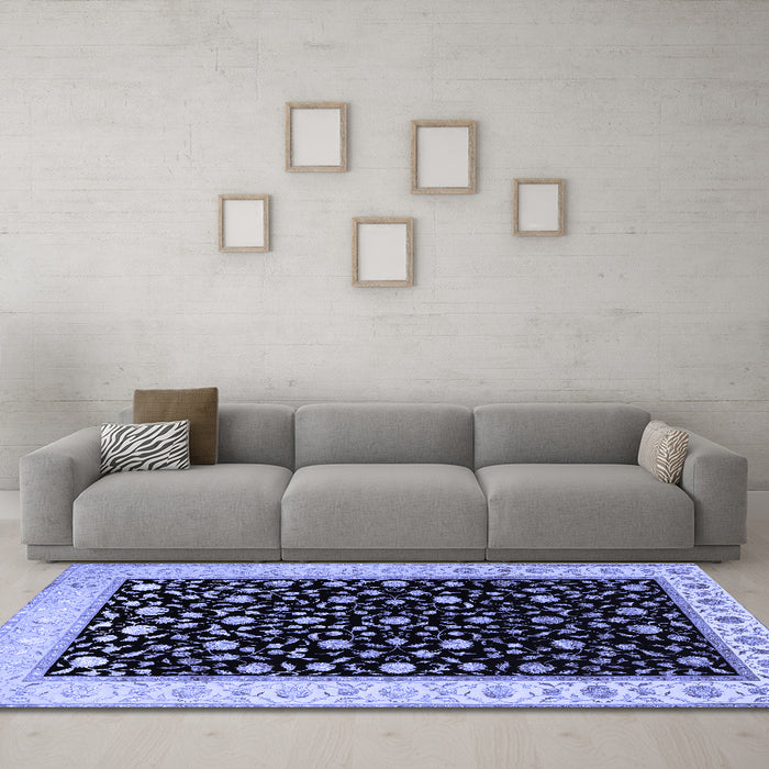 Machine Washable Persian Blue Traditional Rug in a Living Room, wshtr2082blu