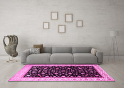 Machine Washable Persian Pink Traditional Rug in a Living Room, wshtr2082pnk