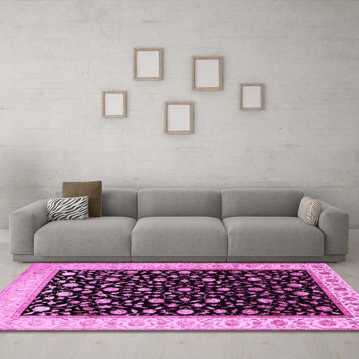Machine Washable Persian Pink Traditional Rug in a Living Room, wshtr2082pnk