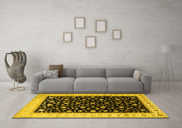 Machine Washable Persian Yellow Traditional Rug in a Living Room, wshtr2082yw