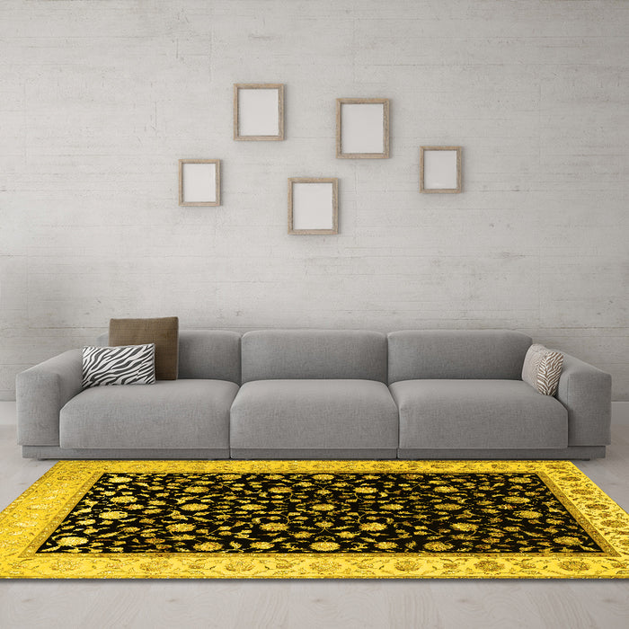 Machine Washable Persian Yellow Traditional Rug in a Living Room, wshtr2082yw