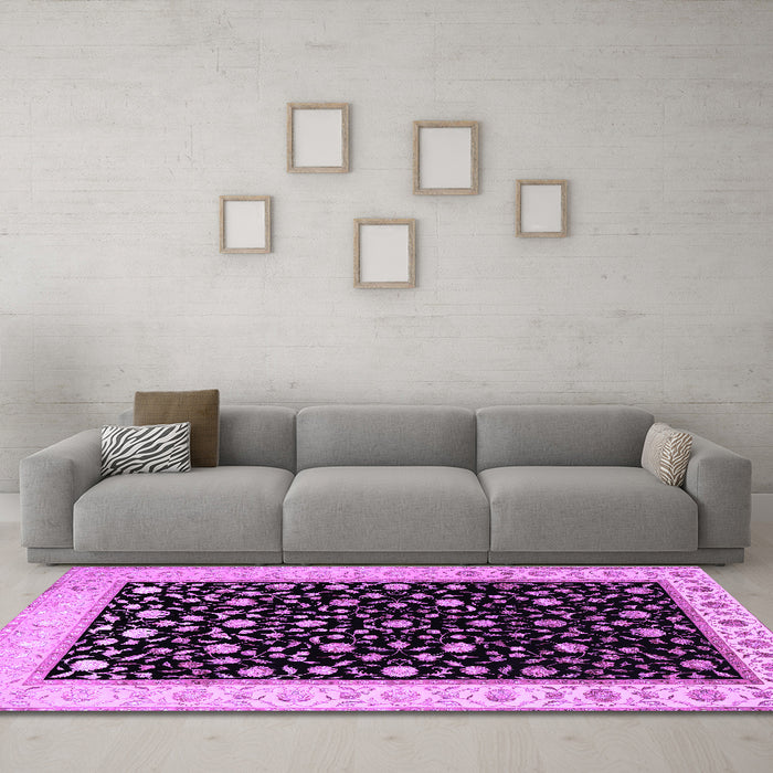 Machine Washable Persian Purple Traditional Area Rugs in a Living Room, wshtr2082pur