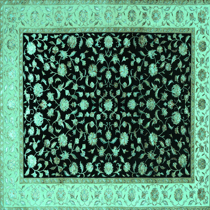 Square Machine Washable Persian Turquoise Traditional Area Rugs, wshtr2082turq