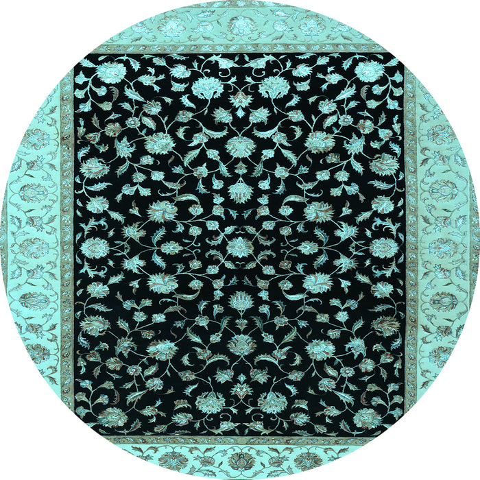 Round Machine Washable Persian Light Blue Traditional Rug, wshtr2082lblu