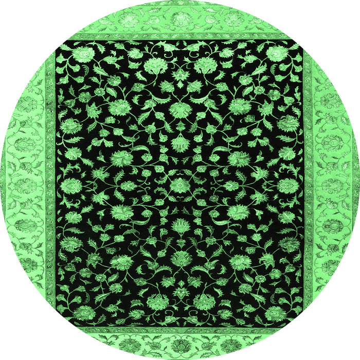 Round Machine Washable Persian Emerald Green Traditional Area Rugs, wshtr2082emgrn